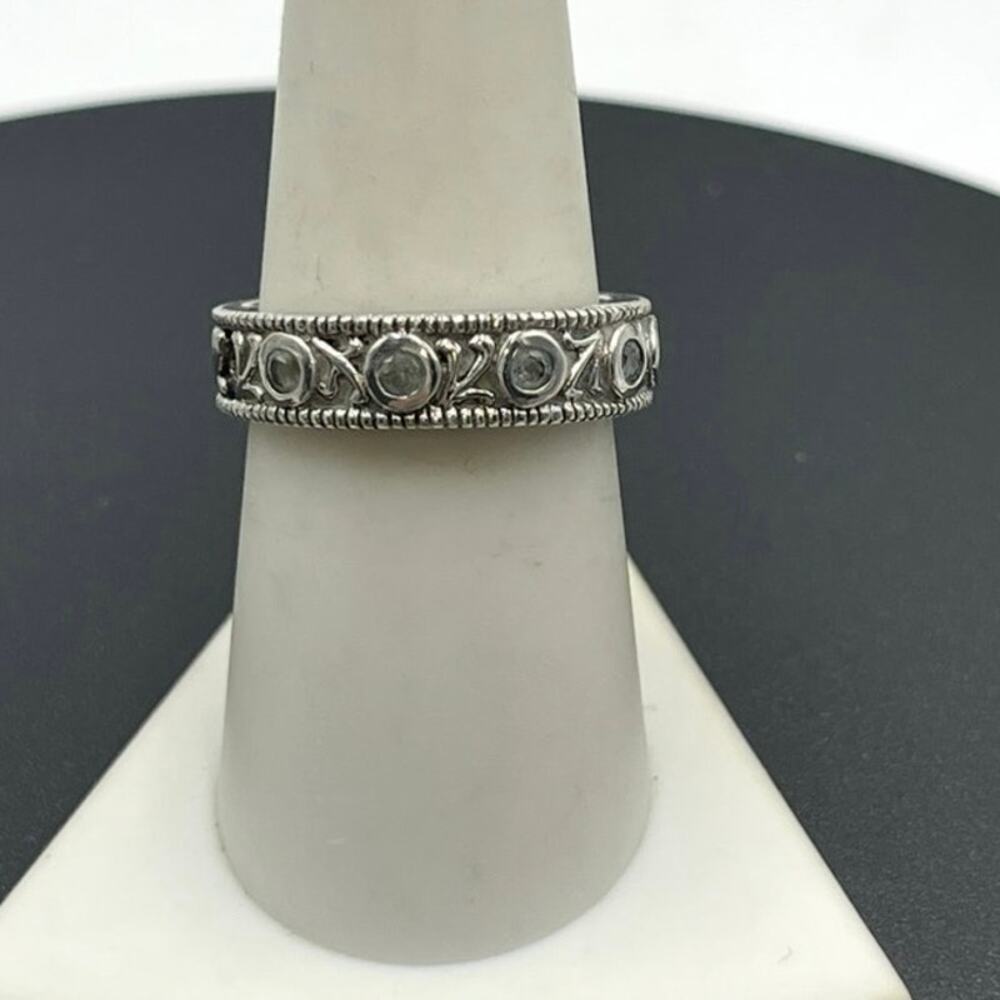 Ross Simon 925 Designer Signed Blue Topaz Sterling Silver Band Ring Sz 8.5